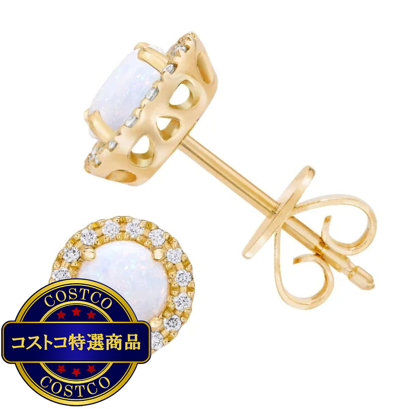 (コストコ) 14K イエローゴールド 0.12カラット ダイヤモンド / オパール ピアス