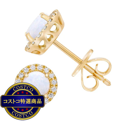 (コストコ) 14K イエローゴールド 0.12カラット ダイヤモンド / オパール ピアス