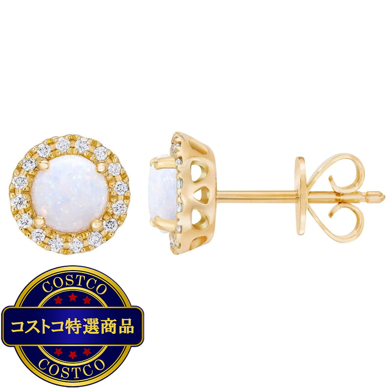 (コストコ) 14K イエローゴールド 0.12カラット ダイヤモンド / オパール ピアス