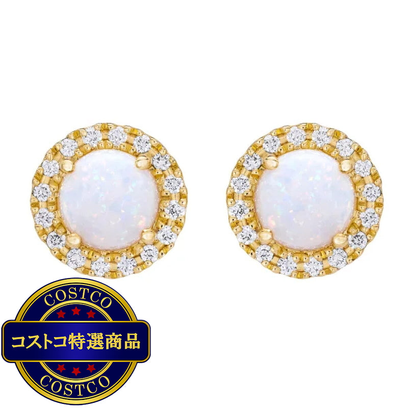 (コストコ) 14K イエローゴールド 0.12カラット ダイヤモンド / オパール ピアス