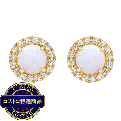 (コストコ) 14K イエローゴールド 0.12カラット ダイヤモンド / オパール ピアス