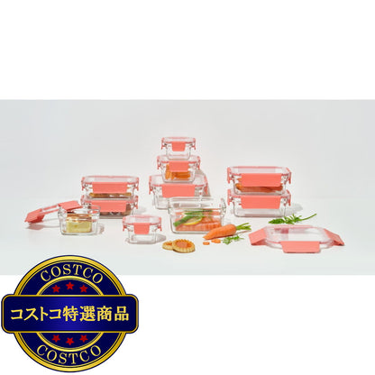 (コストコ) グラスロック ガラス食品保存容器 10個 オレンジピンク