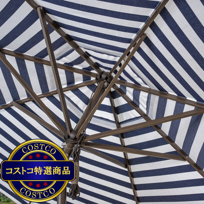 (コストコ) サンヴィラ Cabana 屋外用ガーデン ストライプパラソル 11フィート (3.35m) ネイビー & ホワイト