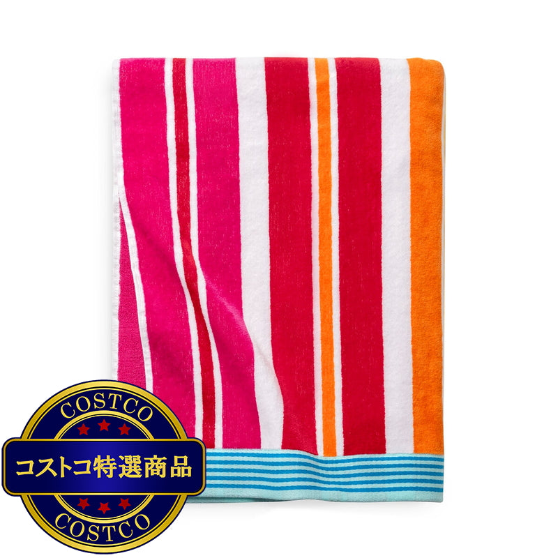 (コストコ) 大判ビーチタオル 102cm x 183cm ストライプ ブルーピンク