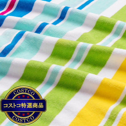 (コストコ) 大判ビーチタオル 102cm x 183cm ストライプ ブルーピンク