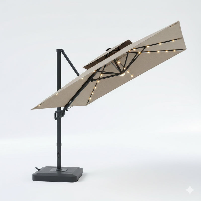 (コストコ) シーズンズセントリー 10フィート (3m) スクエア LED付 カンチレバー式 パラソル 可動式ベース付