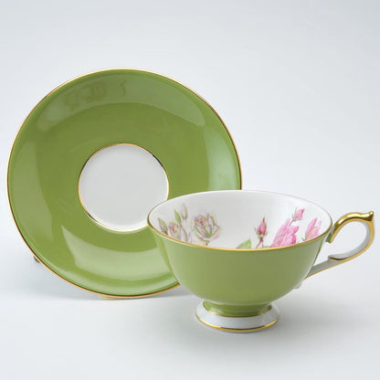 (コストコ) エインズレイ エリザベスローズ ティーカップ ＆ ソーサー アセンズ ミルグリーン