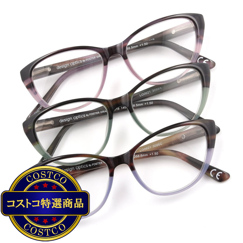 (コストコ) Design Optics® by Foster Grant "LAYNA" リーディンググラス 3.00 3着セット