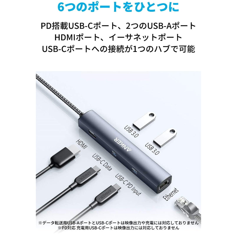 (コストコ) Anker（アンカー）USB-C イーサネットハブ 6ポート 最大出力53W A8365NA1