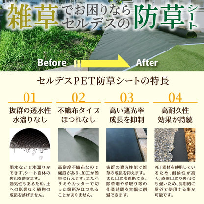 (コストコ) セルデス PET防草シート 150g/平米 1x50m 2本 & U字固定ピン 50本 x 2袋 セット