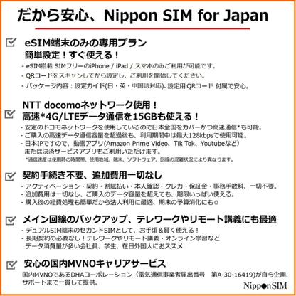 (コストコ) Nippon SIM for Japan eSIM 180日/15GB/国内用/DHA-SIM-163