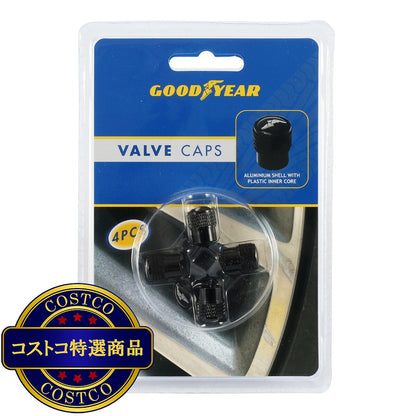 (コストコ) グッドイヤー エアバルブキャップ アルミ ブラック 4個入り